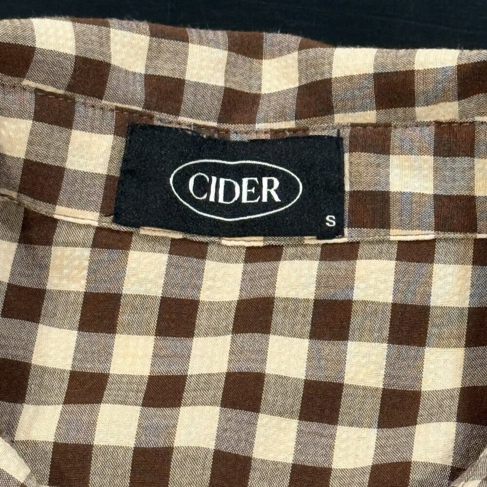 Cider Brown Check Plaid Womens Small Lightweight Button Down Tunic Shirt - Picture 4 of 7